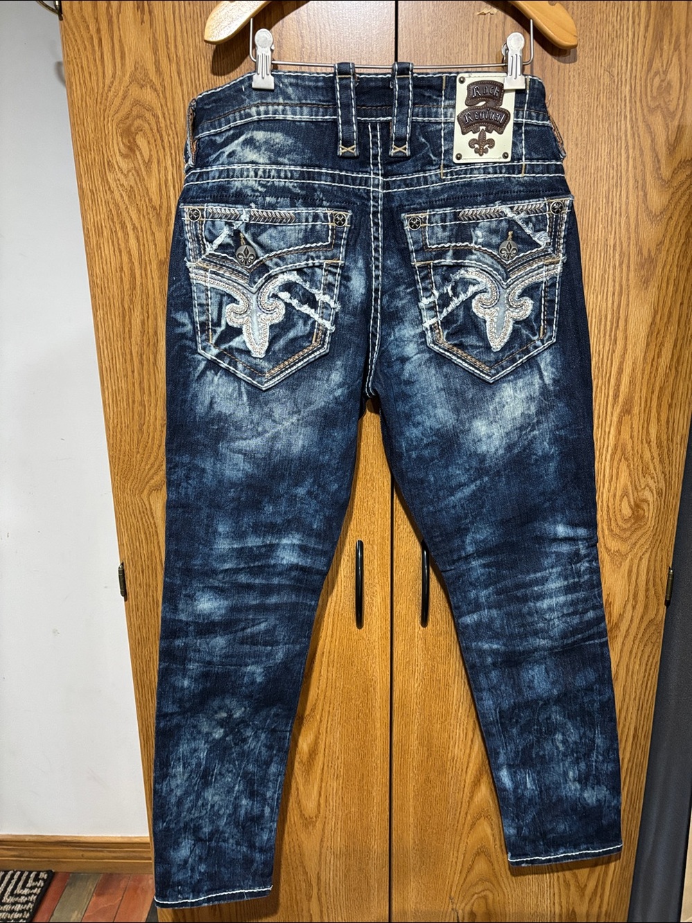 Rock Revival Dark Indigo Distressed Moto Jeans - Picture 2 of 3